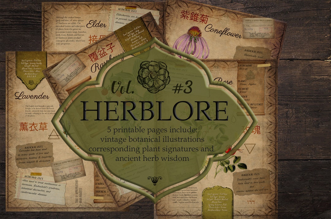 Printable Book of Shadows Herblore Pages Vol 3, Herbal, Botanical