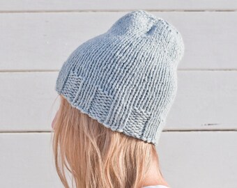 Light Grey Green Soft Warm Hand Knitted Chunky Winter Hat for Her and Him