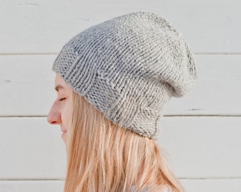 Soft Warm Dark Grey Hand Knitted Chunky Winter Hat for Her and Him