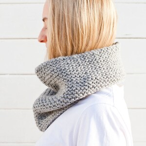 Gray Hand Knitted Chunky Warm and Soft Snood, Pure Wool Scarf
