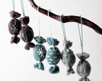 Hand Knitted Wool Christmas Tree Ornaments: Set of 6 / New Year Decorations