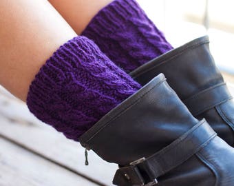 Hand Knitted Pure Wool Boot Cuffs, Knitted Ankle Socks, Leg Warmers for Woman