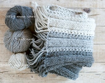 Extra Long Gray Chunky Pure Wool Hand Knitted Scarf for Him and Her