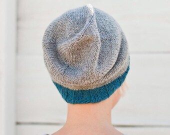 Grey and Blue Knit Beanie Hat, Wool Acceccory