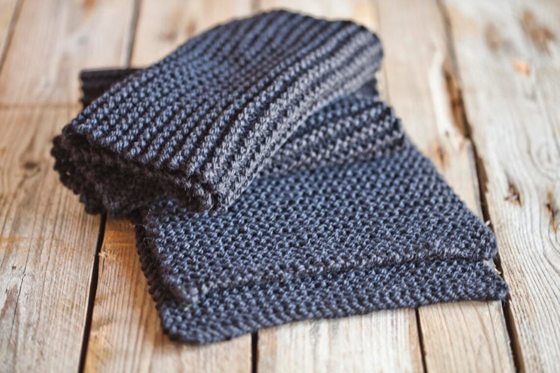 Black Hand Knitted Pure Wool Winter Unisex Scarf - Etsy