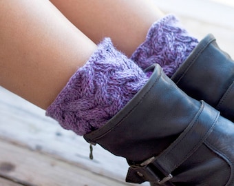 Pure Wool Purple Hand Knitted Winter Ankle Socks for Woman