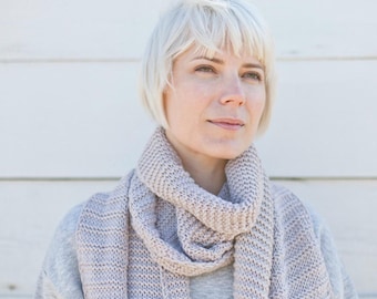 Light Beige Wool Merino Knitted Long Winter Scarf