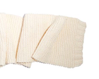 White Soft Pure Wool Winter Scarf, Hand Knitted Accessory