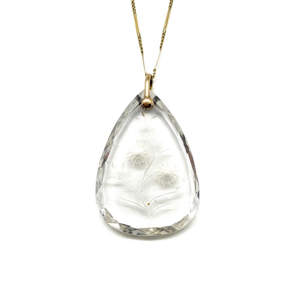Vintage Carved Crystal Pendant c.1950