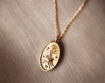 Zodiac sign necklace, astrology necklace, virgo, earth sign, gold plated, gold vermeil, 10k gold, delicate chain, medallion, minimalist