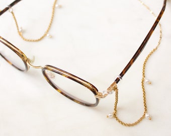 Gold Eyeglass Chain, 24K Gold Plated Eyewear Chain, Stainless Steel Eyeglasses Necklace, Gold Beaded Eyewear Lanyard, Eyeglass Holder Chain