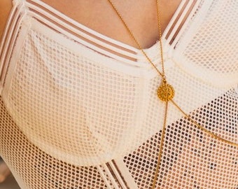 Gold Plated Body Chain, Gold Stainless Steel Chains, 24K Gold Plated Medallion Body Chain, Body Jewelry, Bohemian Jewelry