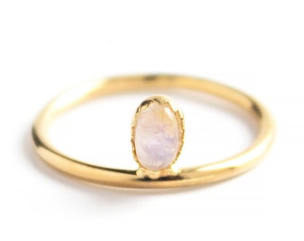 Moonstone Gold Vermeil Stacking Ring , 925 Sterling Silver with Gold Vermeil Plating, Stackable Ring with Oval Moonstone, Handmade Ring