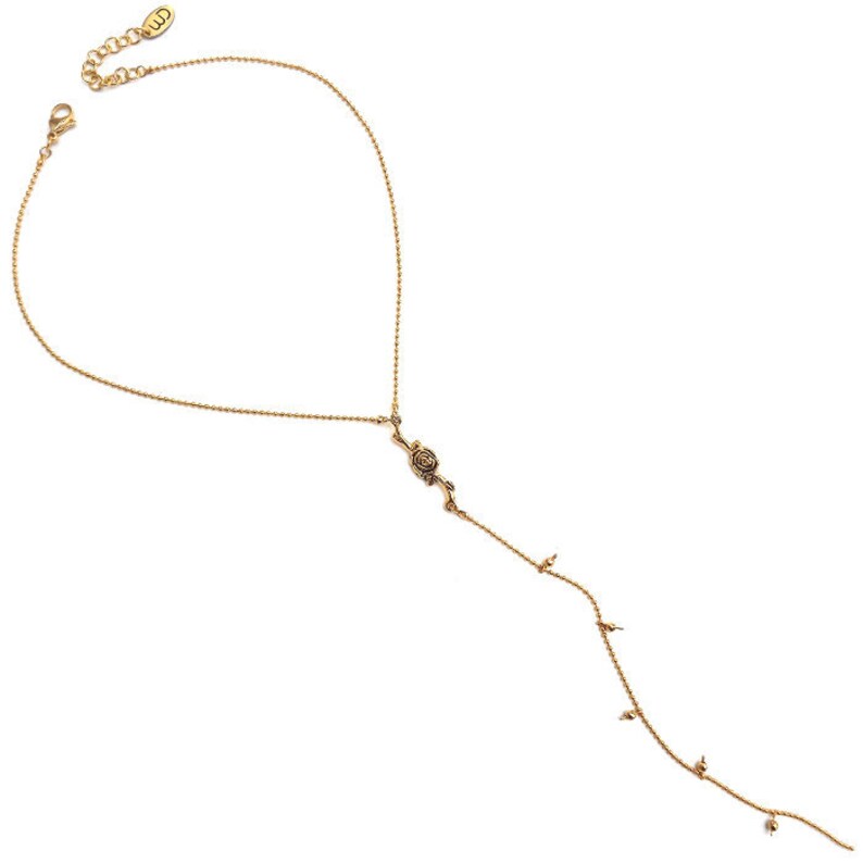 24K Gold Plated Flower Necklace Hematite Stones Necklace Gold Lariat Necklace Bohemian Necklace