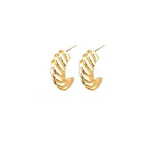 Gold Plated Croissant Earrings, 24K Gold Plated Half Hoops, Gold Chunky Earrings, Gold Short Earrings, Stainless Steel Earstuds image 3