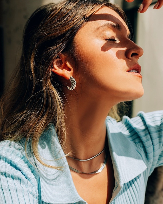 Silver croissant earrings deals