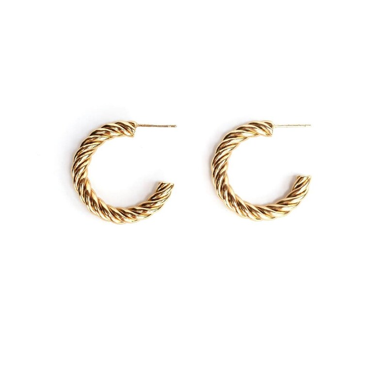 Gold Twisted Hoops, Gold Chunky Hoops, Thick Stainless Steel Hoops, Gold Twisted Hoop Earrings, Stainless Steel Earstuds, Gold Hoop Earrings image 3