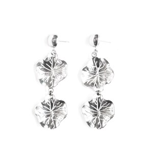 Flower Silver Earrings, Sterling Silver Plated Ear Studs and Flower Pendants, Statement Silver Earrings, Bohemian Earrings image 4
