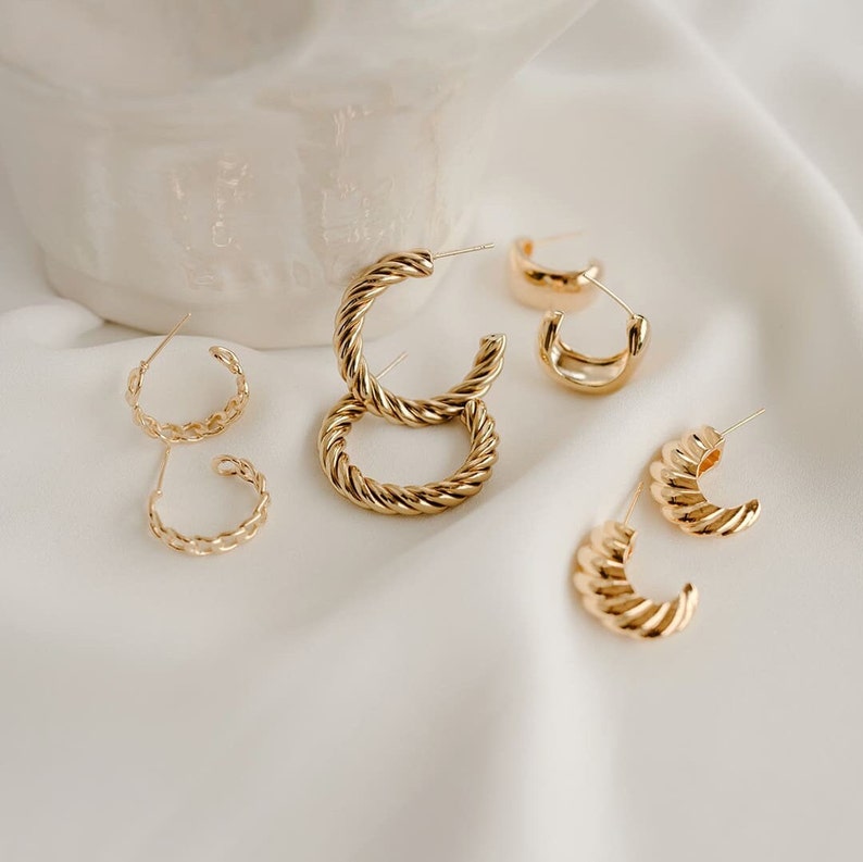 Gold Twisted Hoops, Gold Chunky Hoops, Thick Stainless Steel Hoops, Gold Twisted Hoop Earrings, Stainless Steel Earstuds, Gold Hoop Earrings image 4