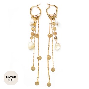 Long Multi-Strand Gold Earrings, Gold Hoop Earrings, Customizable Earrings, Pearl and Citrine, Stainless Steel Hoop Earrings image 3