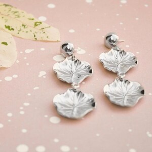 Flower Silver Earrings, Sterling Silver Plated Ear Studs and Flower Pendants, Statement Silver Earrings, Bohemian Earrings image 2