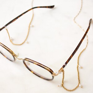 Gold Glasses Chain, 24K Gold Plated Sunglasses Chain, Stainless Steel Eyewear Chain, Gold Beaded Sunglass Lanyard, Necklace for Glasses image 2