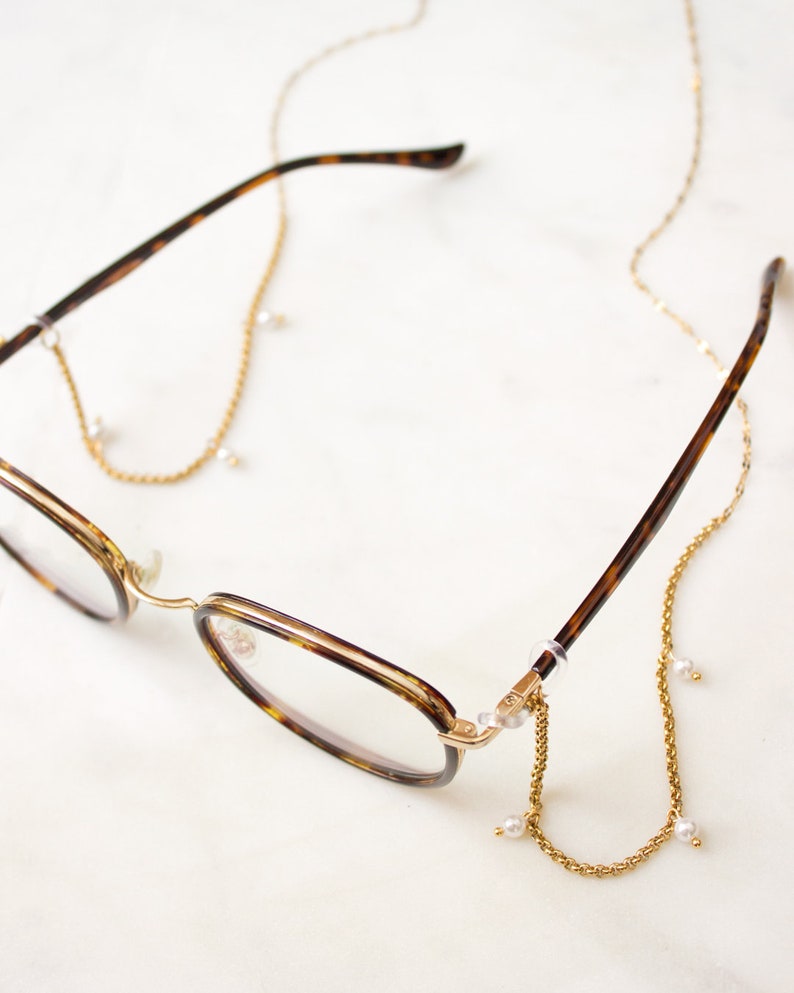 Gold Glasses Chain, 24K Gold Plated Sunglasses Chain, Stainless Steel Eyewear Chain, Gold Beaded Sunglass Lanyard, Necklace for Glasses image 2