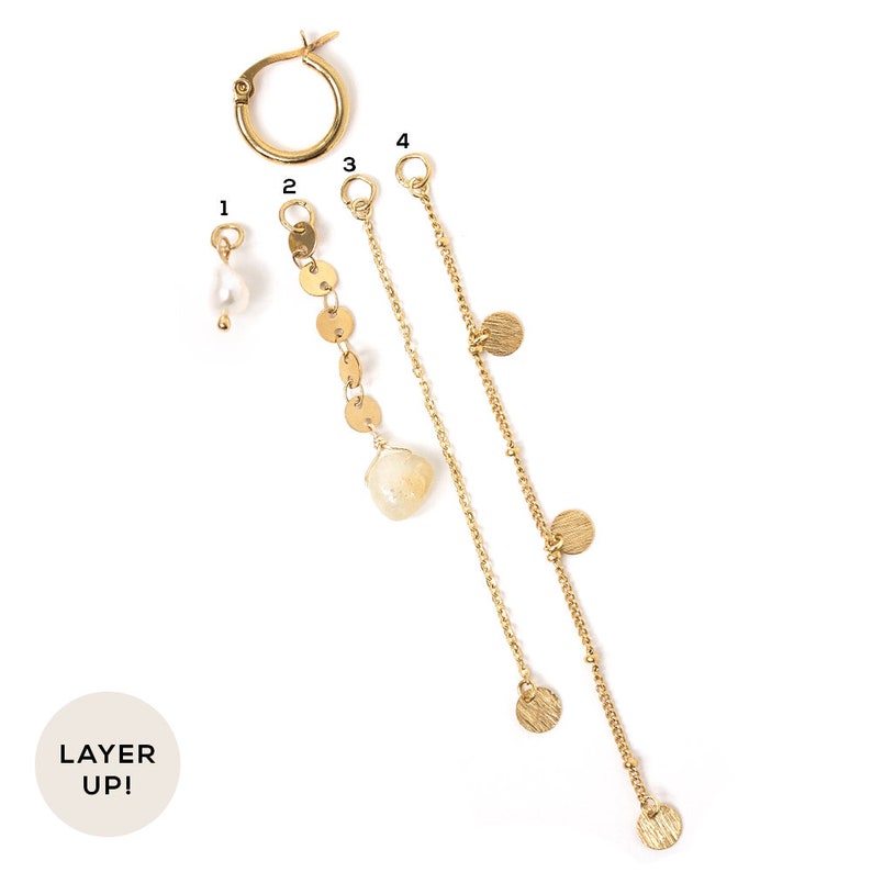 Long Multi-Strand Gold Earrings, Gold Hoop Earrings, Customizable Earrings, Pearl and Citrine, Stainless Steel Hoop Earrings image 4