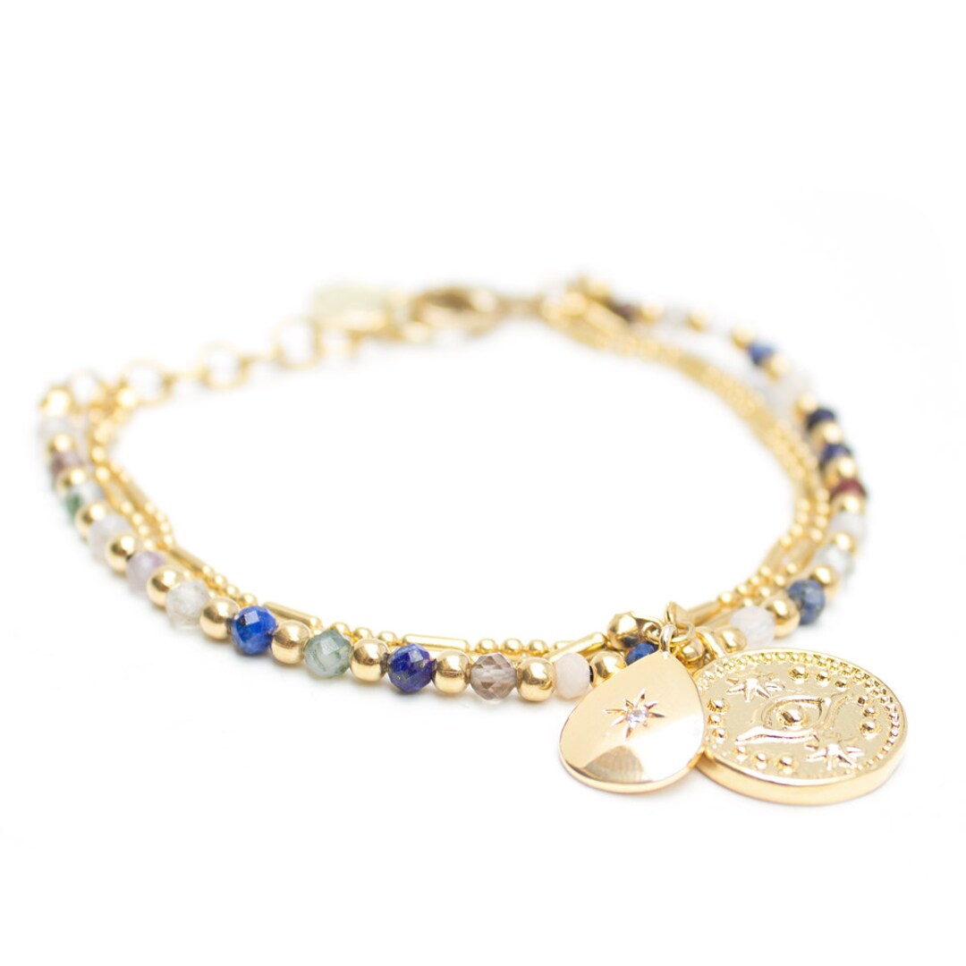 Multistrand Gold Bracelet, 24K Gold Plated Bracelet, Semiprecious