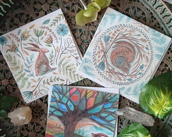 Hare cards, hare greeting card, nature art, animal art card, moon gazing, moon, spring card