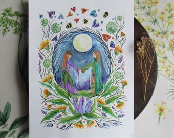 ORIGINAL faerie painting, elf painting, original fantasy art, bee art, original painting, dandelion painting, wedding gift, elfs, butterfly