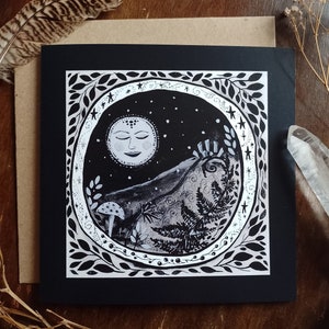 Stone circle card, full moon card, moon art, witchy card, pagan art card, standing stones card, black and white card, pagan, witchy, moon,