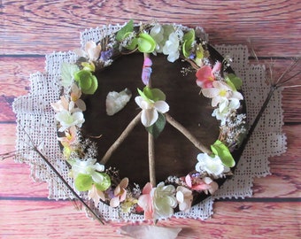 Floral peace wreath, SALE peace wreath, peace sign, bohemian home decor, peace decor, floral wreath, flower wreath, peace