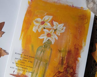 Daffodil card, cheerfulness art, spring card, spring art, spring poem, still life card, still life art, flower art, flower card