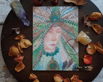 Dreamweaver card, dream catcher card, spiritual greeting card, goddess greeting card, pagan gift card, wiccan card, pagan gift, dreamcatcher