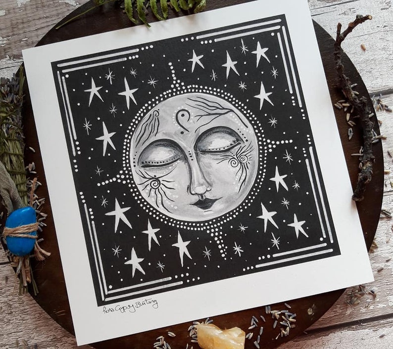 Moon Art Print, Full Moon Art, Pagan Art, Moon Art, Pagan Altar ...