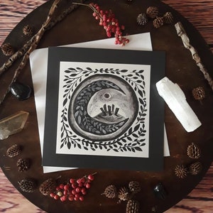 stone circle card, moon art card, moon card, standing stones card, card for pagan, pagan art card, wiccan card, spiritual gift card, pagan,