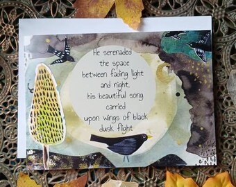 poetry card, nature poem, blackbird card, bird greeting card, nature card, poetry