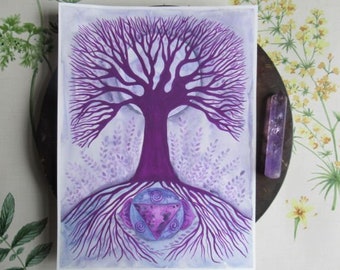 Tree of life painting, ORIGINAL tree painting, tree of life art, moon art, moon painting, purple art, spiritual art, pagan art, tree art,