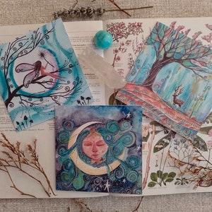 Tarjeta de ciervo, tarjeta de diosa de la luna, tarjeta de hadas, tarjeta de arte de hadas, tarjeta de arte de ciervo, tarjeta de naturaleza, tarjeta de luna, paquete de tarjetas de felicitación, tarjeta de arte de luna, luna,