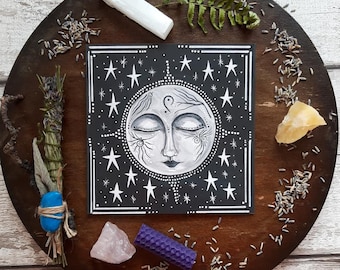 Full moon card, moon greeting card, pagan card, moon and stars art card, pagan art, moon art card, witchcraft, witchy greeting card, wiccan,