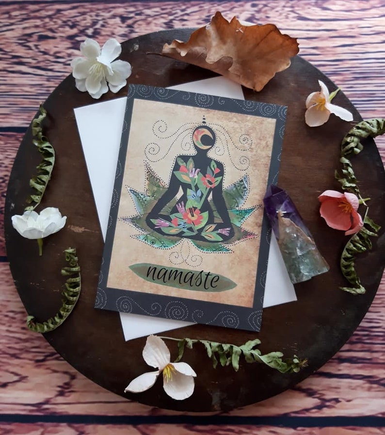 Namaste card lotus flower card moon card meditation art Etsy