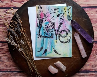 Love greeting card, love art card, love card, dreamcatcher card, free spirit art, love art, love, dreamcatcher card, valentine card, love,