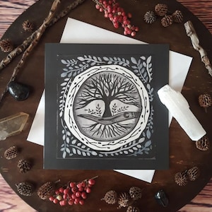 Tree of life card, tree art card, moon art card, card for pagan, card for nature lover, card for healer, witchy card, tree card, witchcraft,