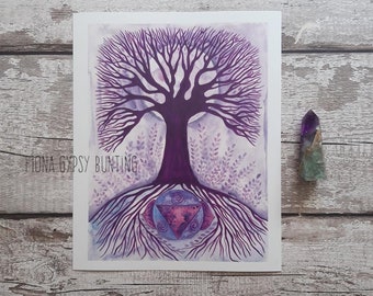 tree of life art print, tree wall art, chakra art, pagan art, spiritual art, nature art print, moon art print, witchcraft, wicca supplies,