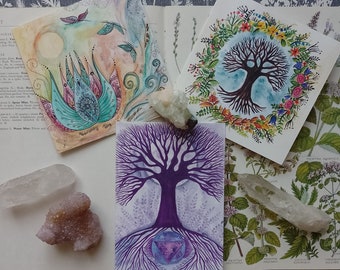 Lotus card, tree of life card, tree art card, lotus flower, spiritual card, pagan card, tree of life, pack of art cards, pagan cards, tree