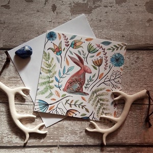 Hare greeting card, Ostara card, Eostre hare card, Easter card, pagan greeting card, natures greeting card, hare card, hare art, hare gift