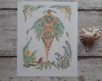 pagan art, Goddess art print, Ostara art, Imbolc art print, spring wall art, floral art, pagan decor, wicca, witchcraft, Imbolc, ostara