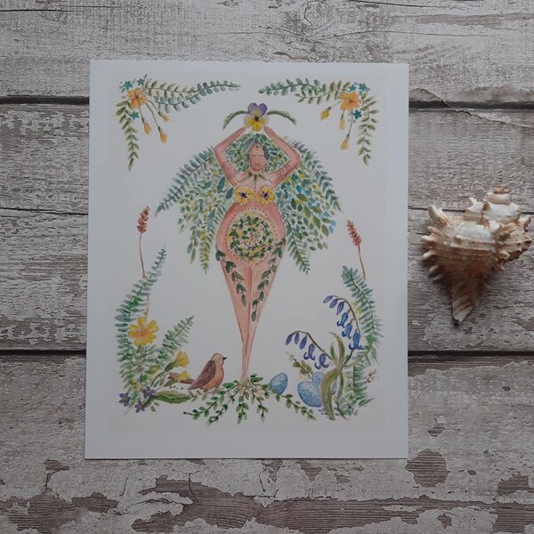 pagan art, Goddess art print, Ostara art, Imbolc art print, spring wall art, floral art, pagan decor, wicca, witchcraft, Imbolc, ostara