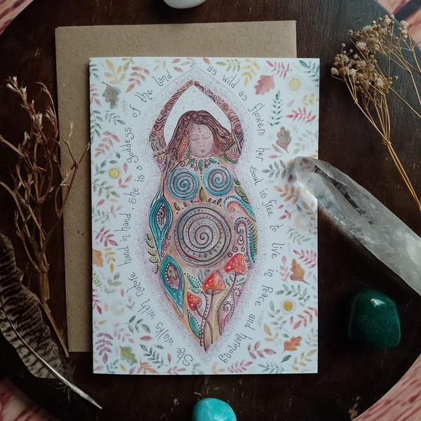 Goddess card, nature goddess card, pagan card, nature lover card, nature poem, goddess poem, connection with nature, Goddess, pagan, wiccan,